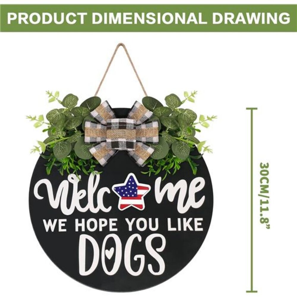 Interchangeable Wooden Seasonal Welcome Sign, Rustic Round Dogs Sign - Picture 2 of 8